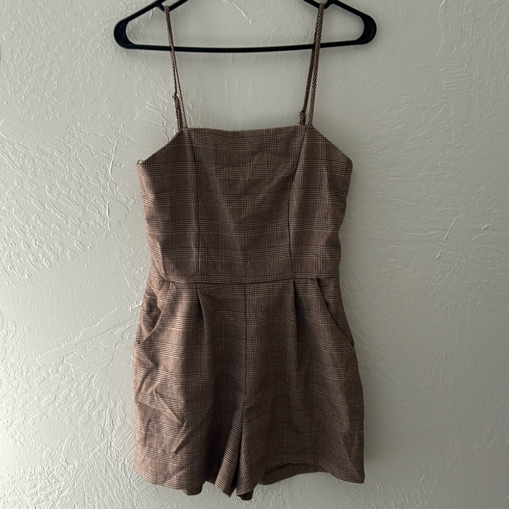 Houndstooth Spaghetti Adjustable Strap Romper W/ … - image 1